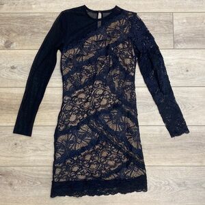 Nicole Miller‎ Long Sleeve Bandage Lace Cocktail Dress Sheer Sleeve Bodycon